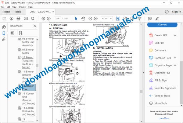 Subaru WRX repair manual engine
